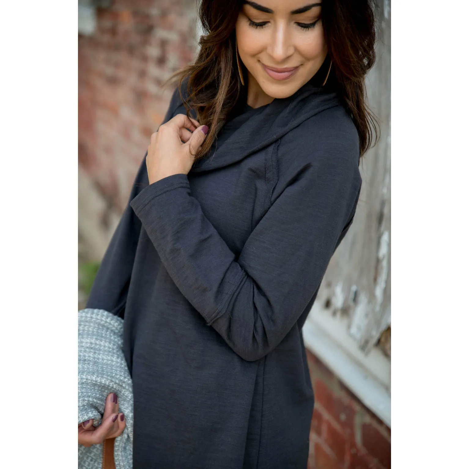 Raw Edge Cowl Neck Tee