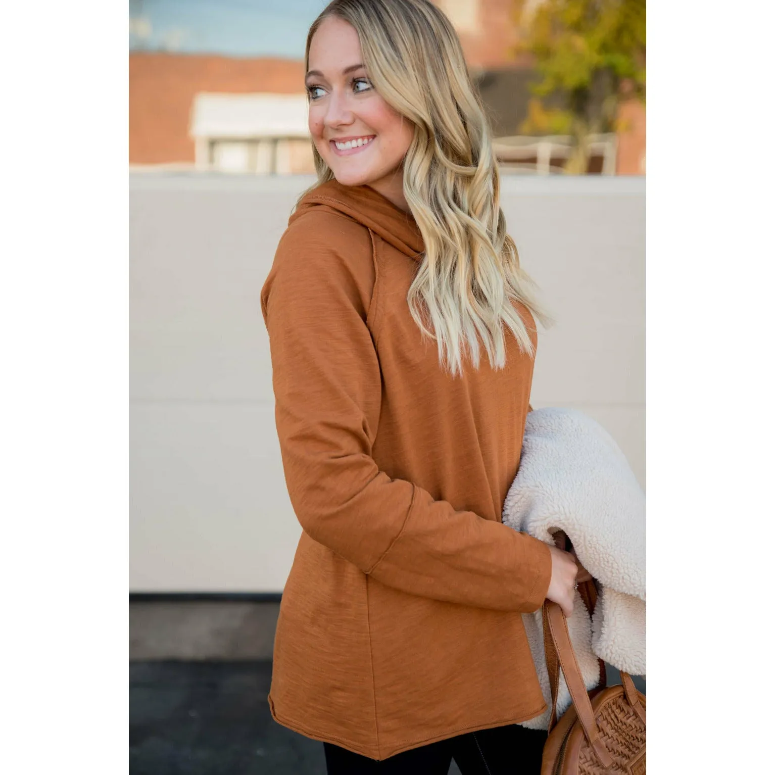 Raw Edge Cowl Neck Tee