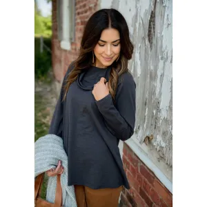 Raw Edge Cowl Neck Tee