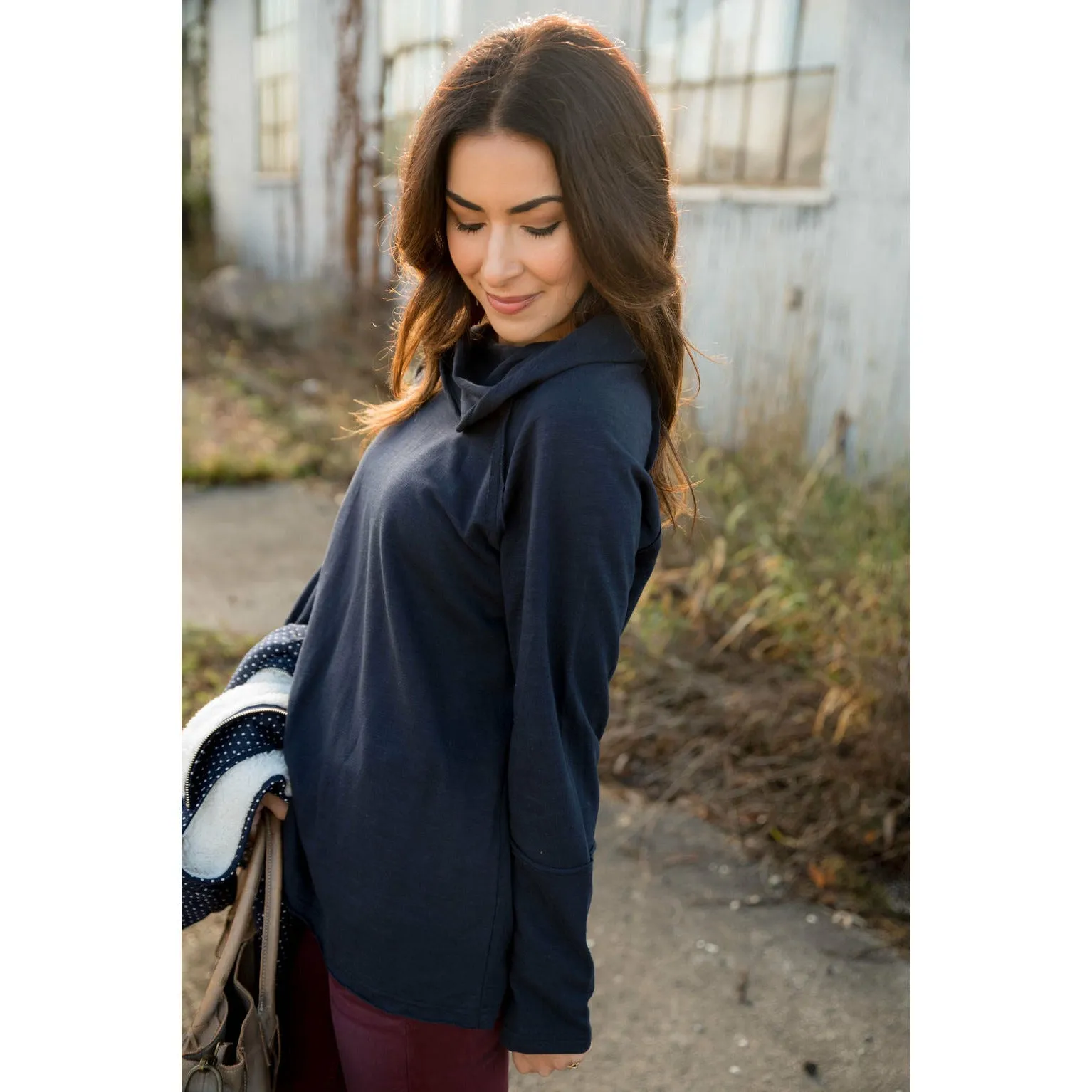Raw Edge Cowl Neck Tee