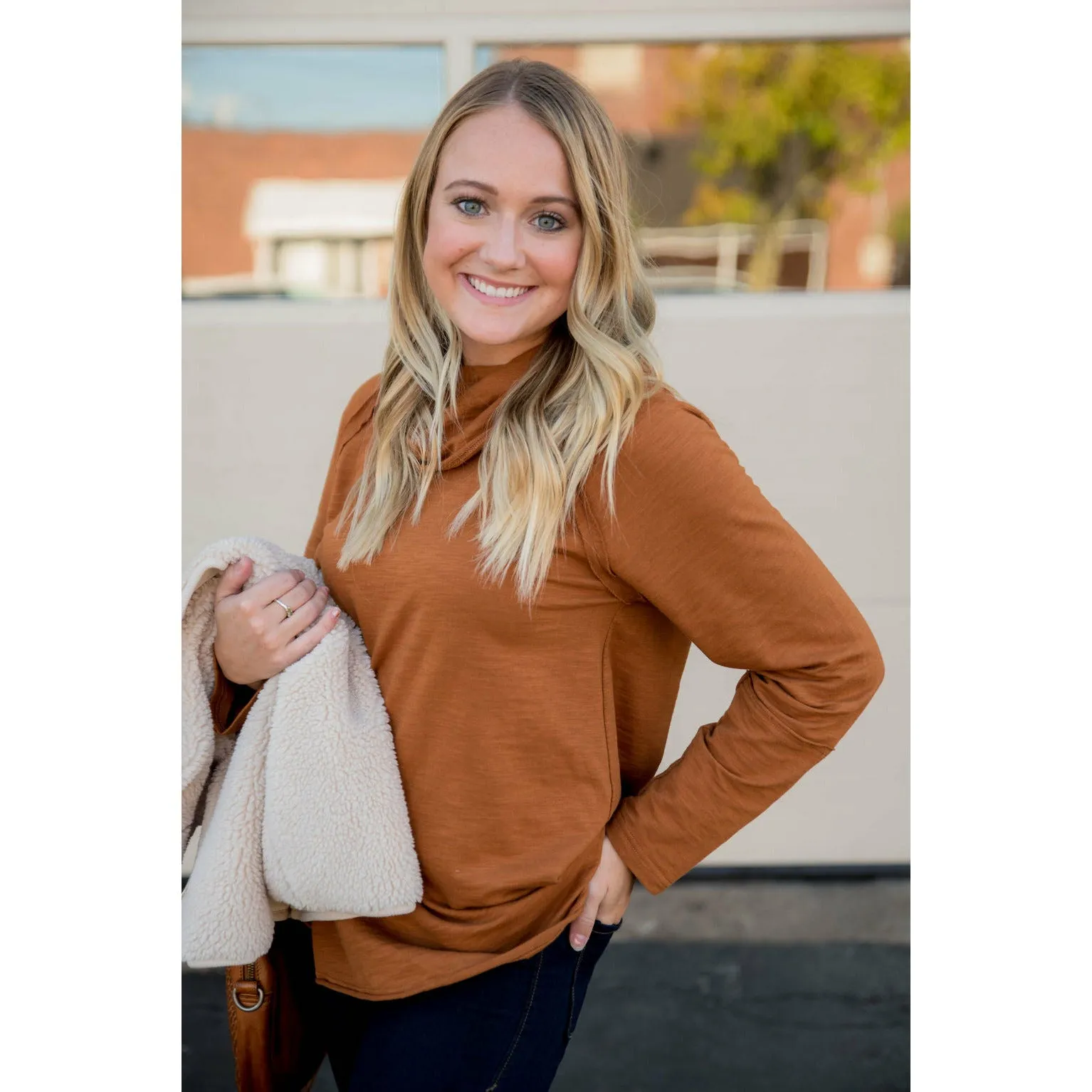 Raw Edge Cowl Neck Tee