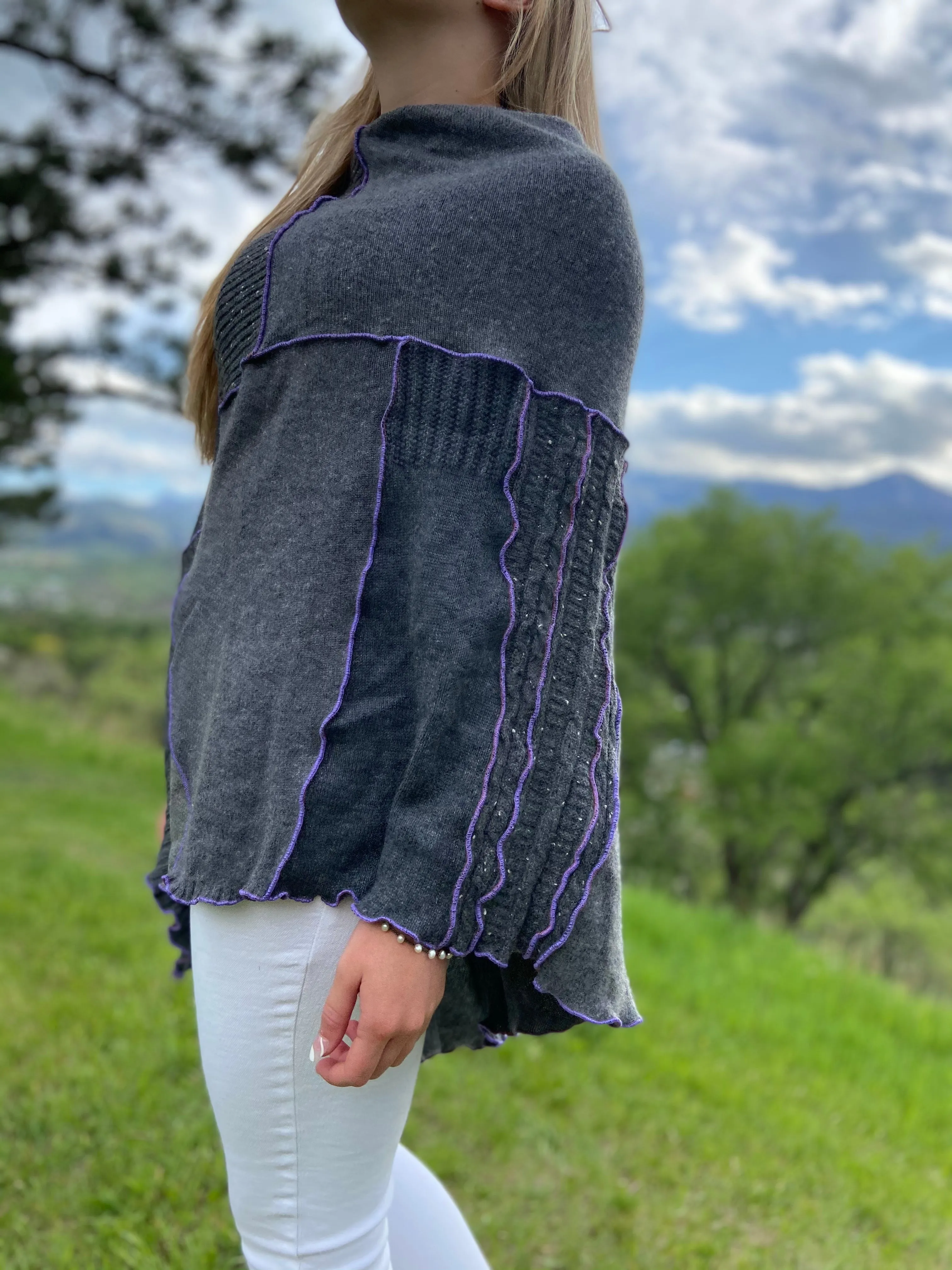 Recycled 100% Cashmere Poncho ‘Charcoal🪙Embers’
