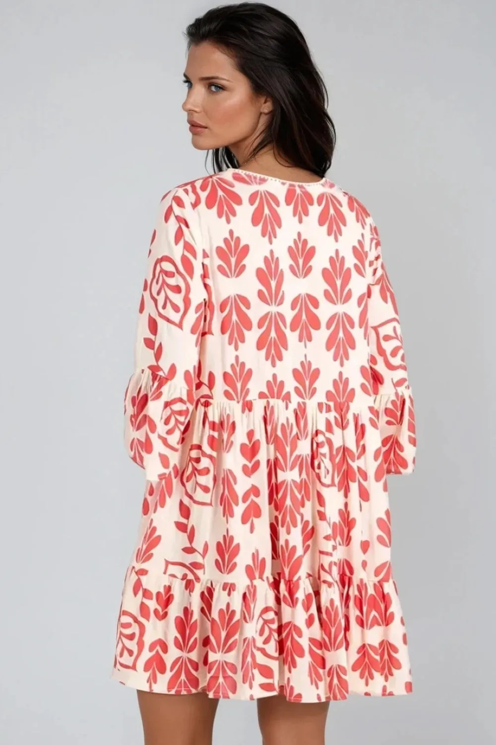 Red Floral Print Beach Smock Dress