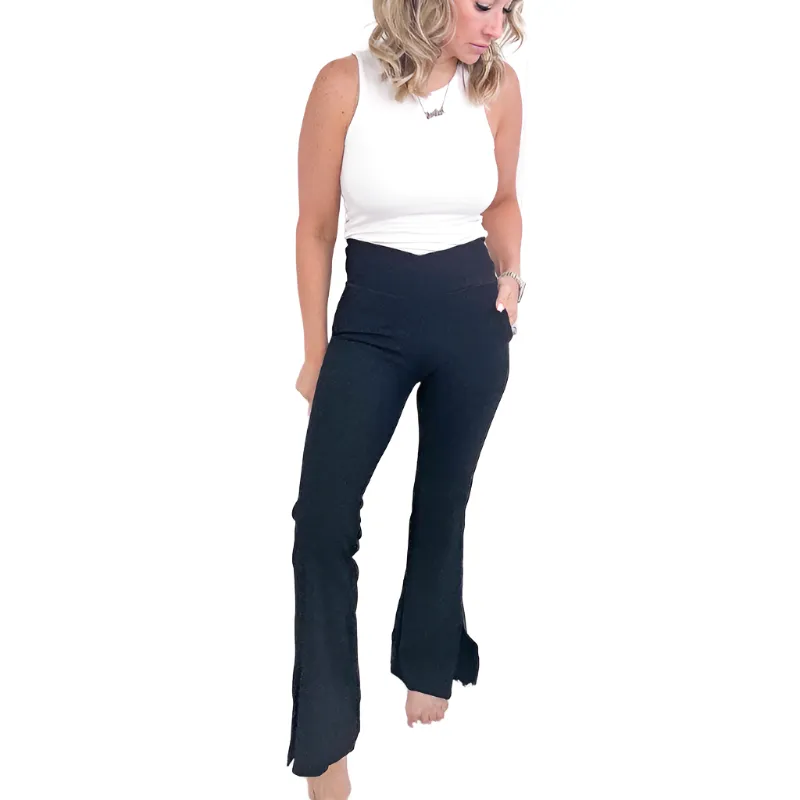 Ribbed V Waistline Flared Leggings in 2 Colors