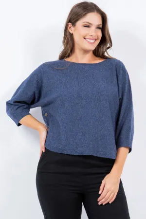Rounded Hem Bat-Wing Knitted Top