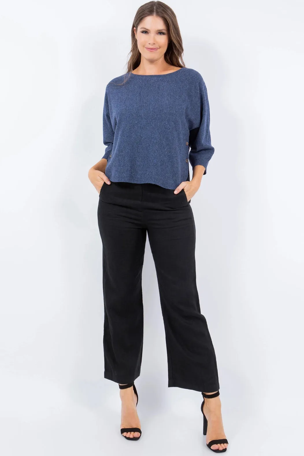Rounded Hem Bat-Wing Knitted Top