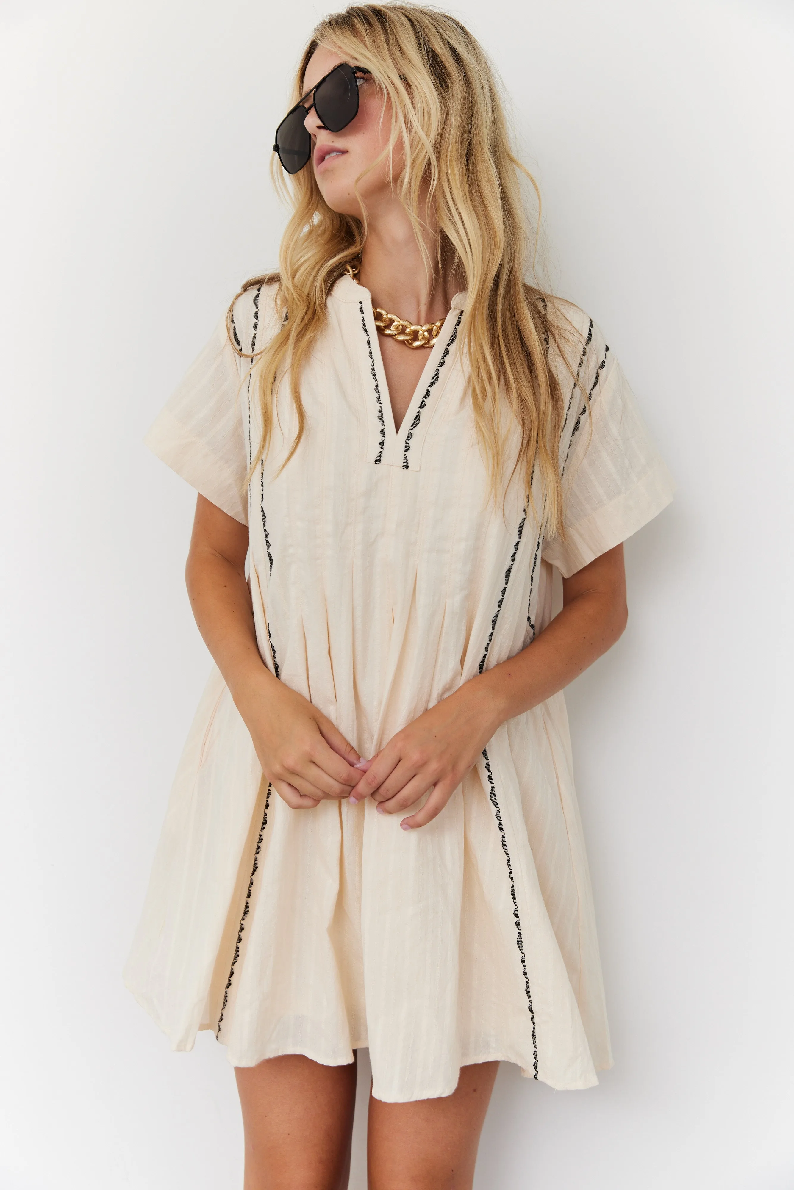 SALE - Elysia Embroidered Swing Mini Dress
