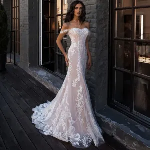 sd-hk Womens Charming Lace Vintage Gown Evening Party Wedding Dress