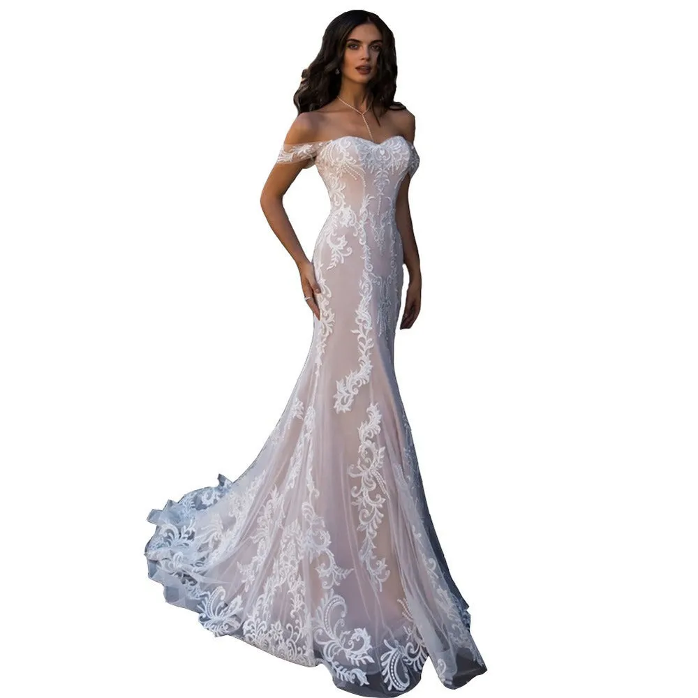 sd-hk Womens Charming Lace Vintage Gown Evening Party Wedding Dress
