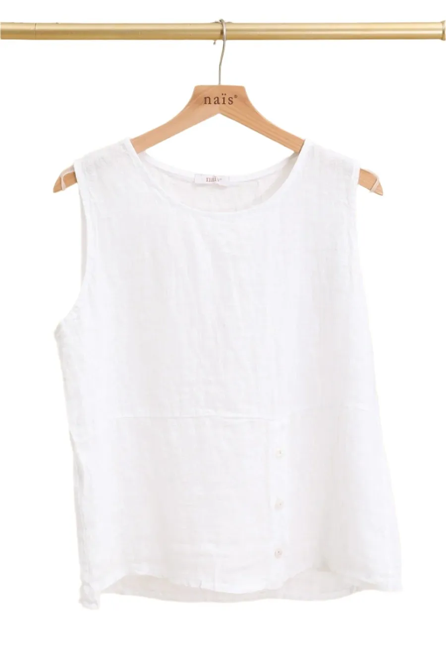 Short Linen Sleeveless Top Button Detail One Size