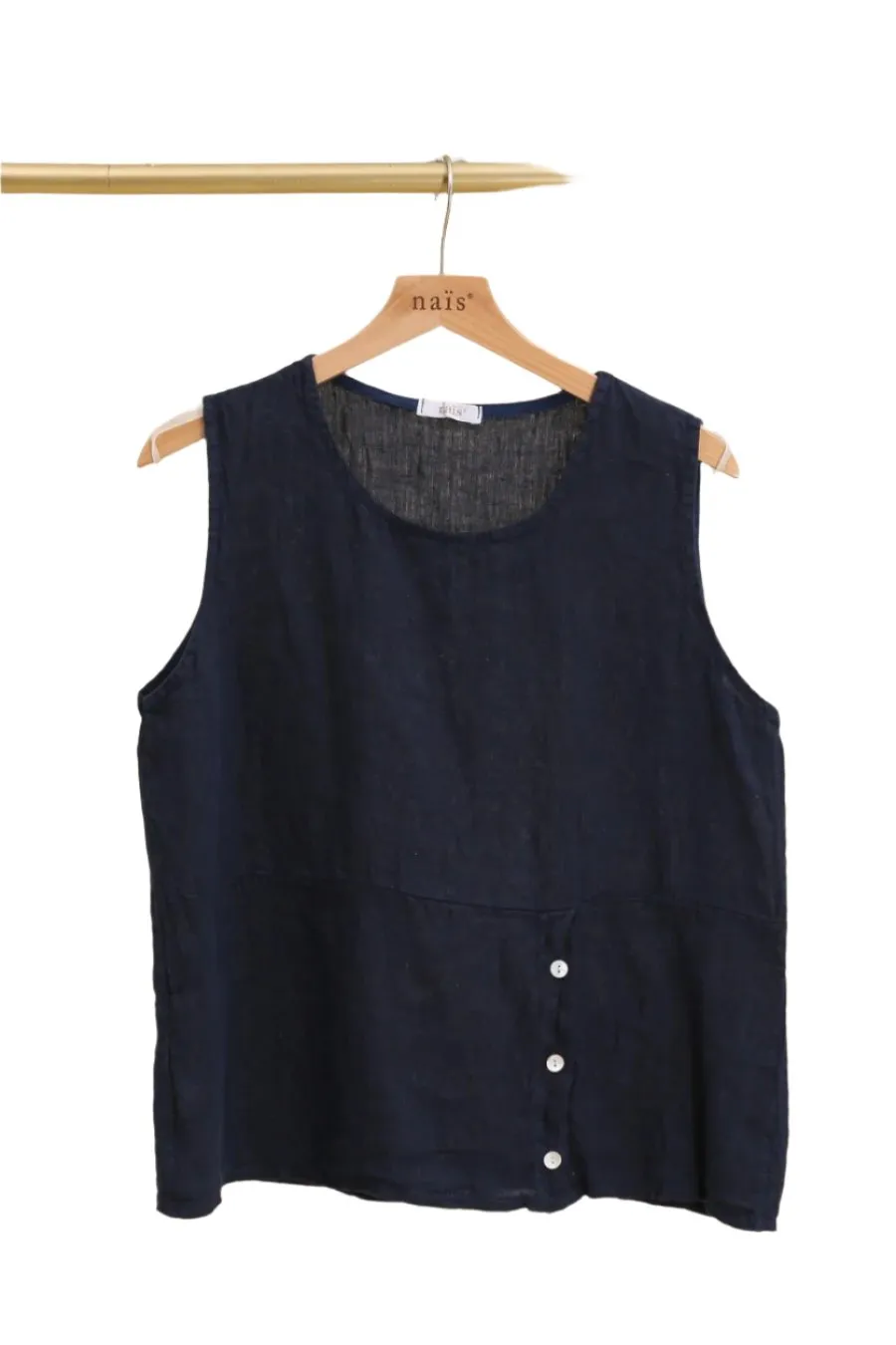 Short Linen Sleeveless Top Button Detail One Size