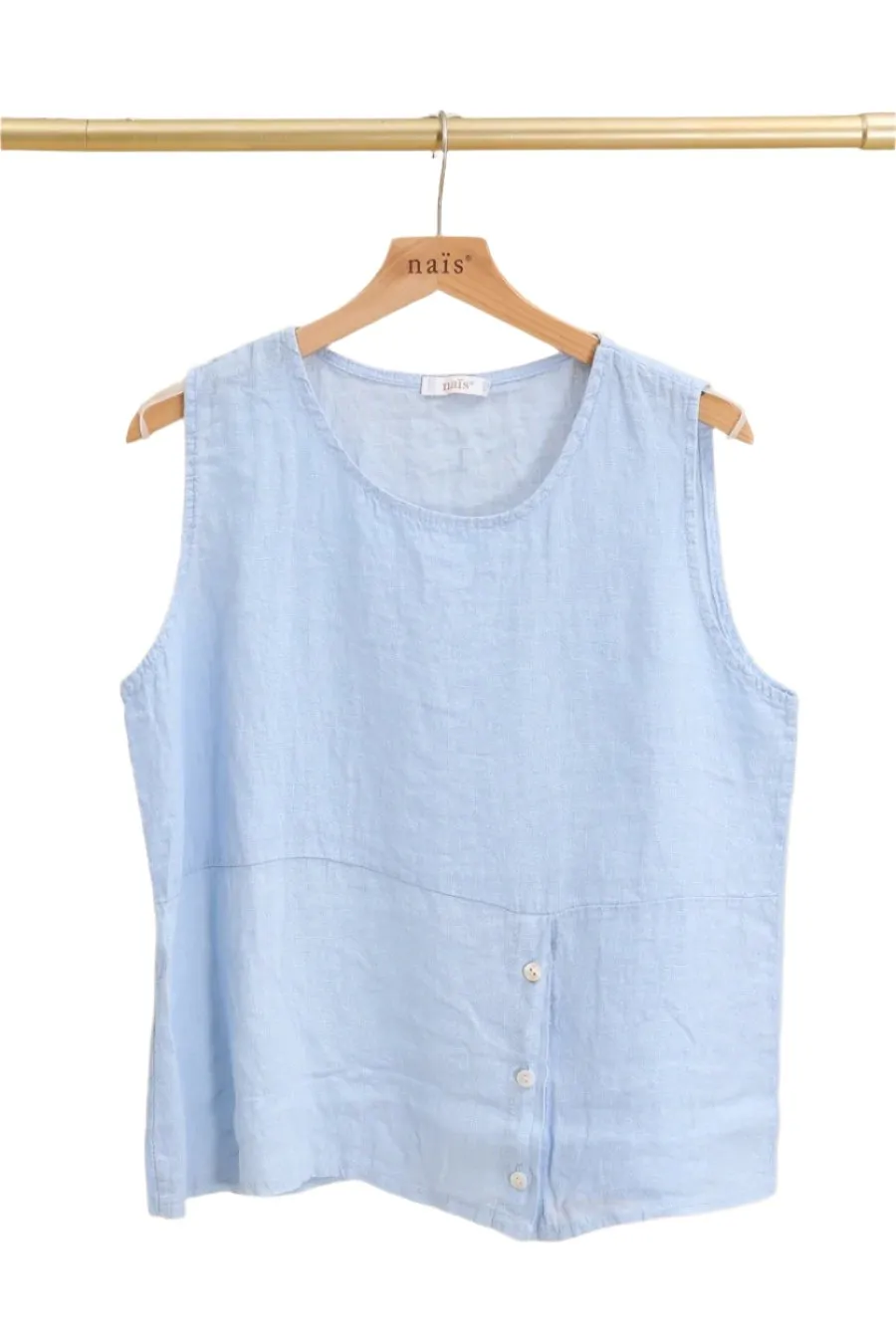 Short Linen Sleeveless Top Button Detail One Size