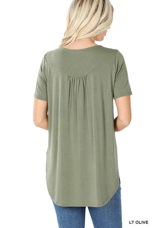 Short Sleeve Dolphin Hem Shell Button Top - Zenana