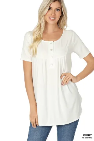 Short Sleeve Dolphin Hem Shell Button Top - Zenana