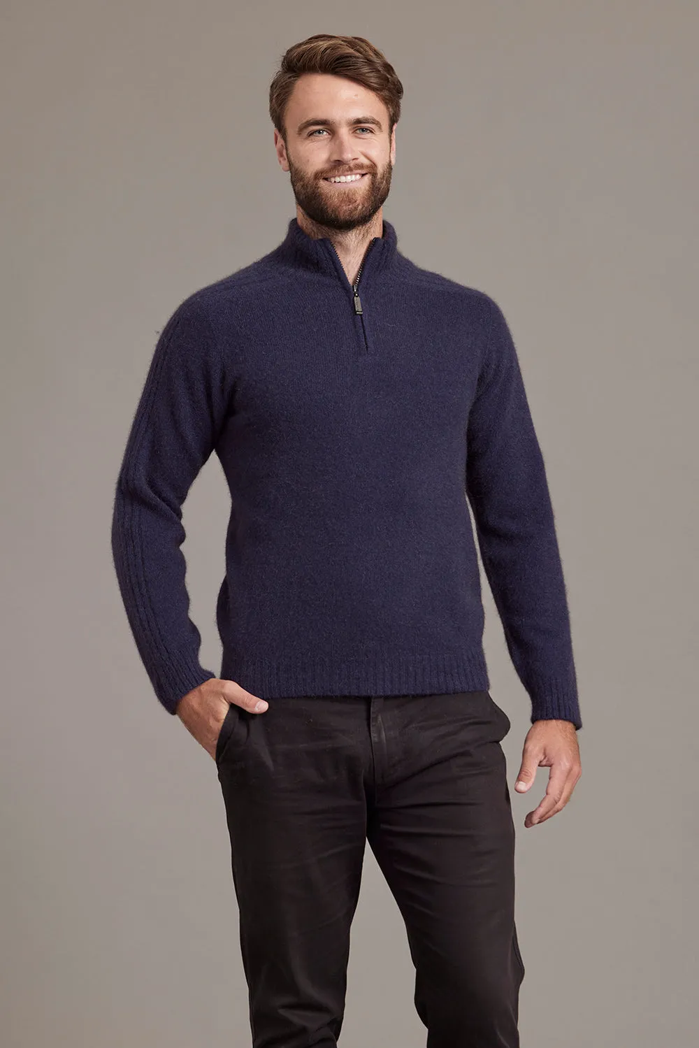 SHORT ZIP RIB SLEEVE SWEATER