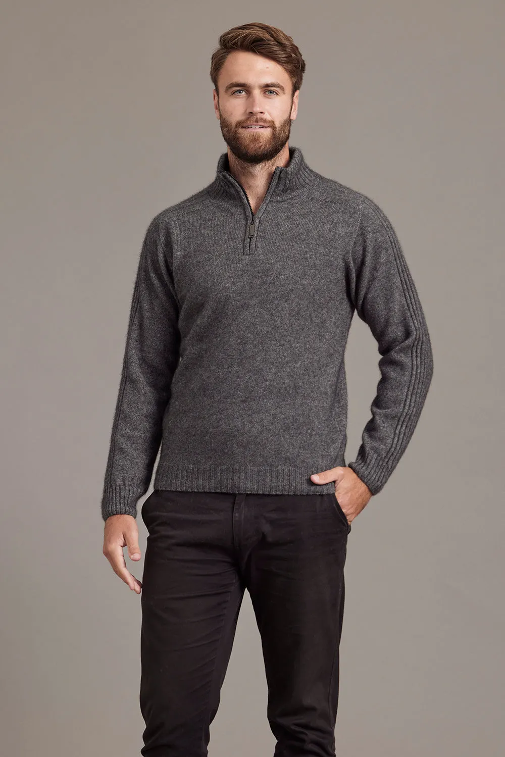 SHORT ZIP RIB SLEEVE SWEATER