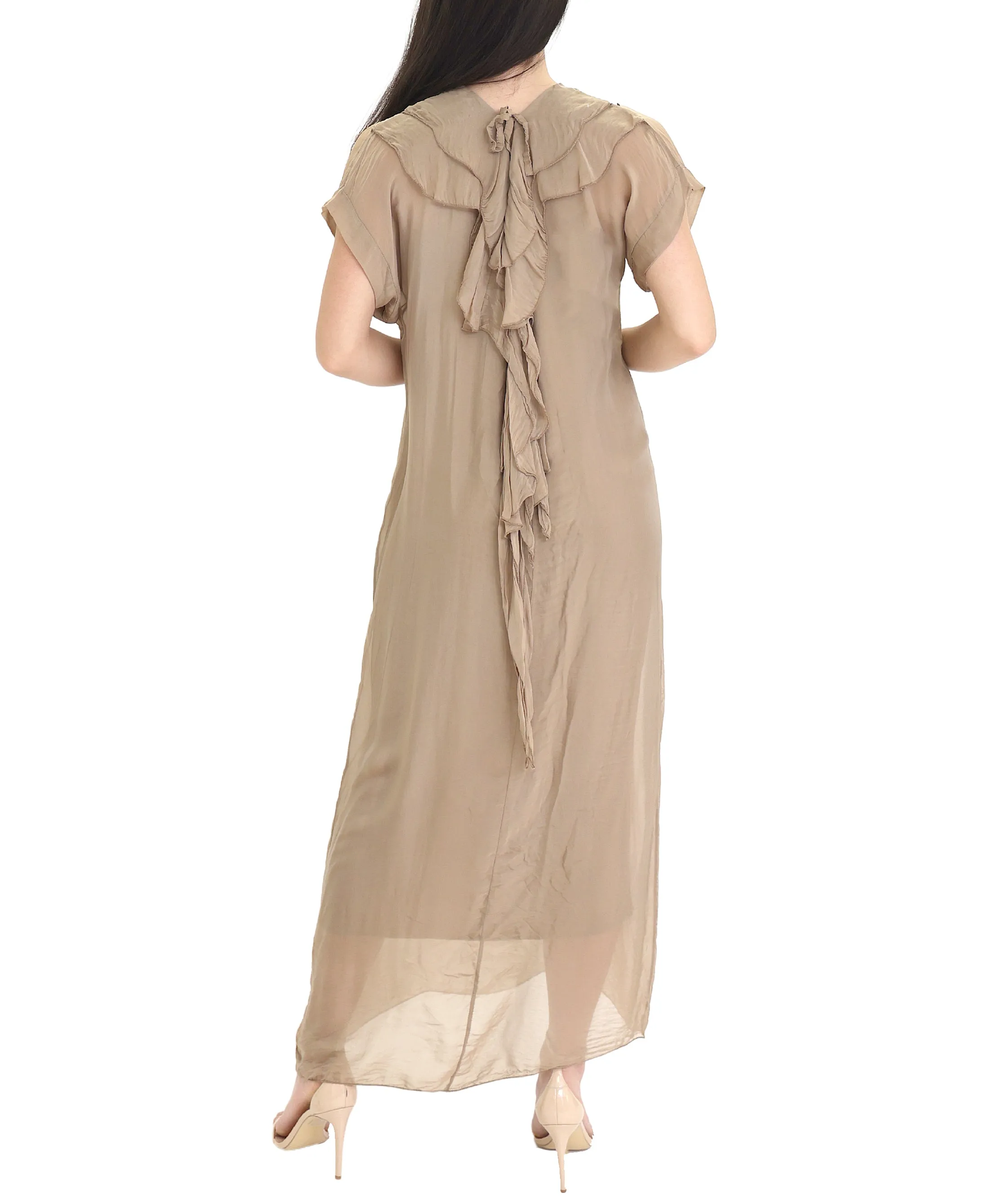 Silk Maxi Dress w/ Ruffle Back