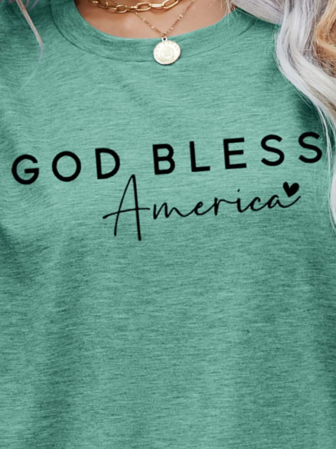 Simple Crew Neck God Bless America T Shirt