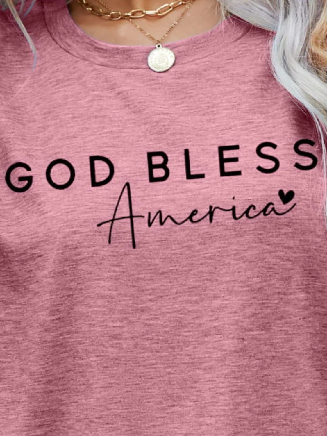 Simple Crew Neck God Bless America T Shirt