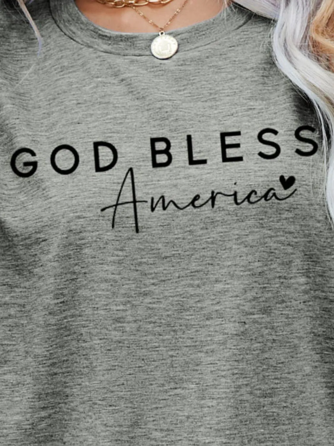 Simple Crew Neck God Bless America T Shirt