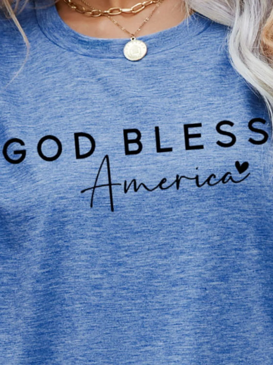 Simple Crew Neck God Bless America T Shirt