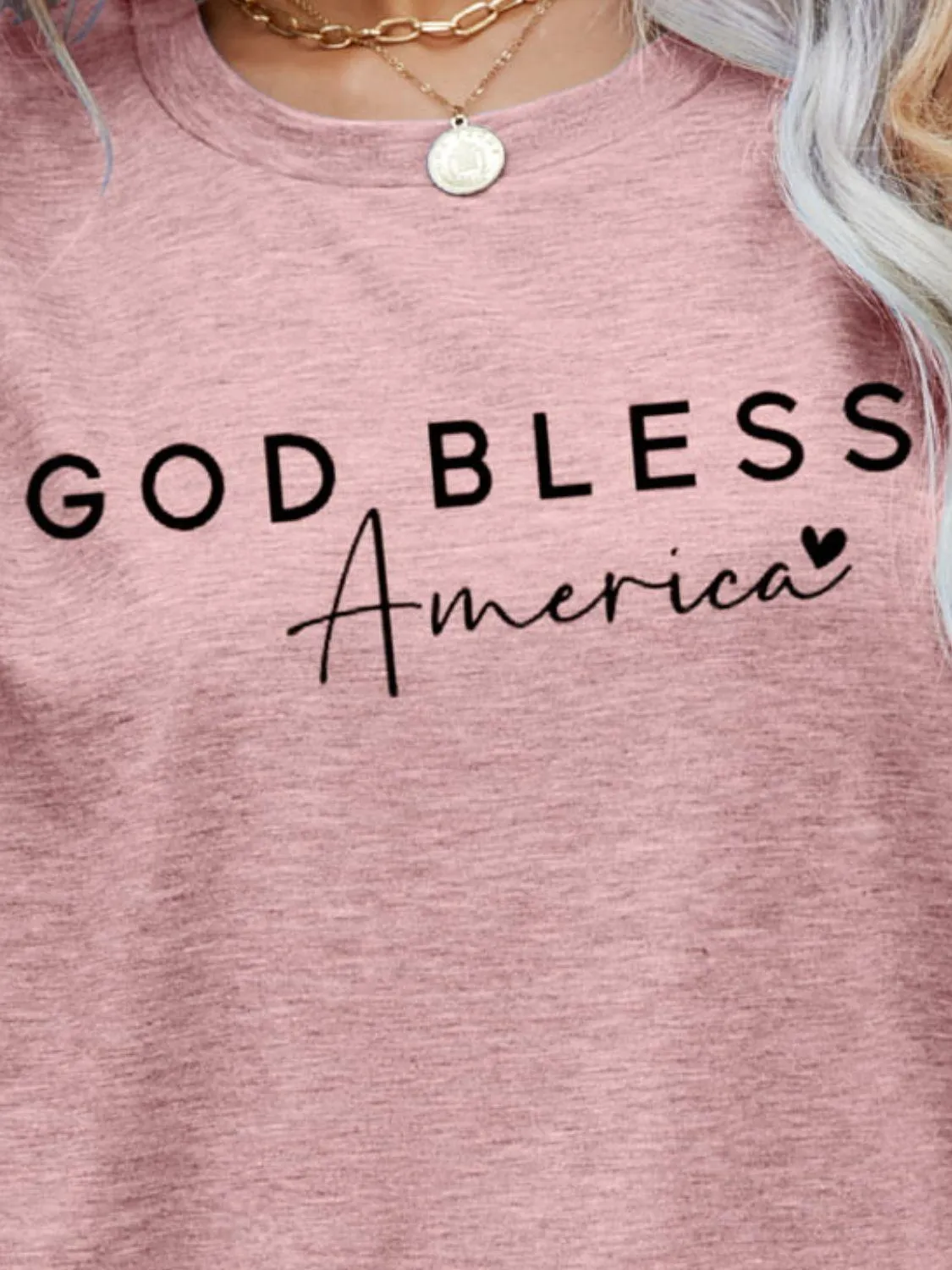 Simple Crew Neck God Bless America T Shirt