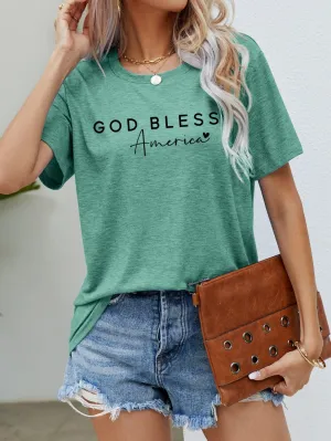 Simple Crew Neck God Bless America T Shirt
