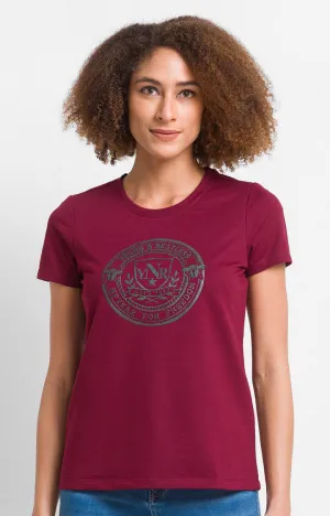 Spykar Wine Cotton Blend Full Sleeve Plain Casual T-Shirt For Women
