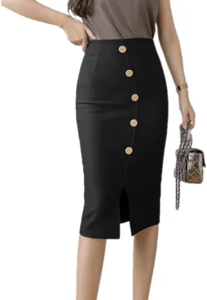 Stretch Women Slim Package Hip Skirts Office Lady Elegant Breasted Casual Bodycon Solid Pencil Skirts