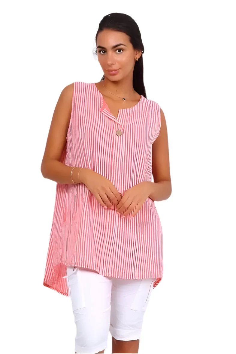 Striped Sleeveless Shirt Top One Size