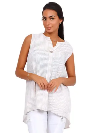 Striped Sleeveless Shirt Top One Size