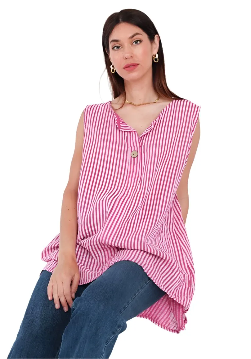 Striped Sleeveless Shirt Top One Size