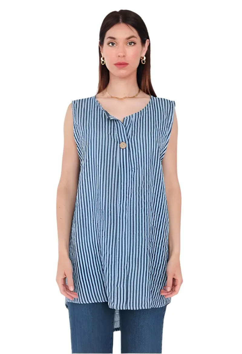 Striped Sleeveless Shirt Top One Size