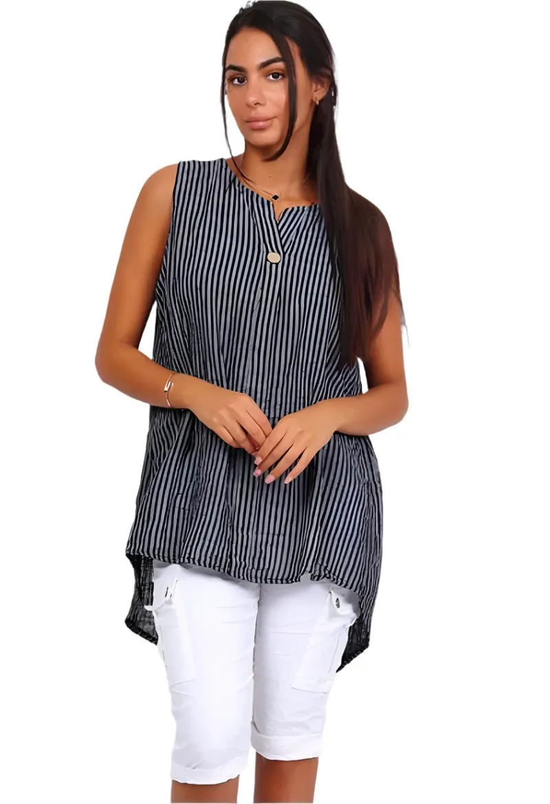 Striped Sleeveless Shirt Top One Size