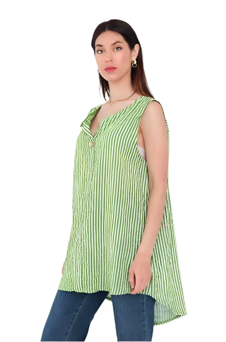Striped Sleeveless Shirt Top One Size
