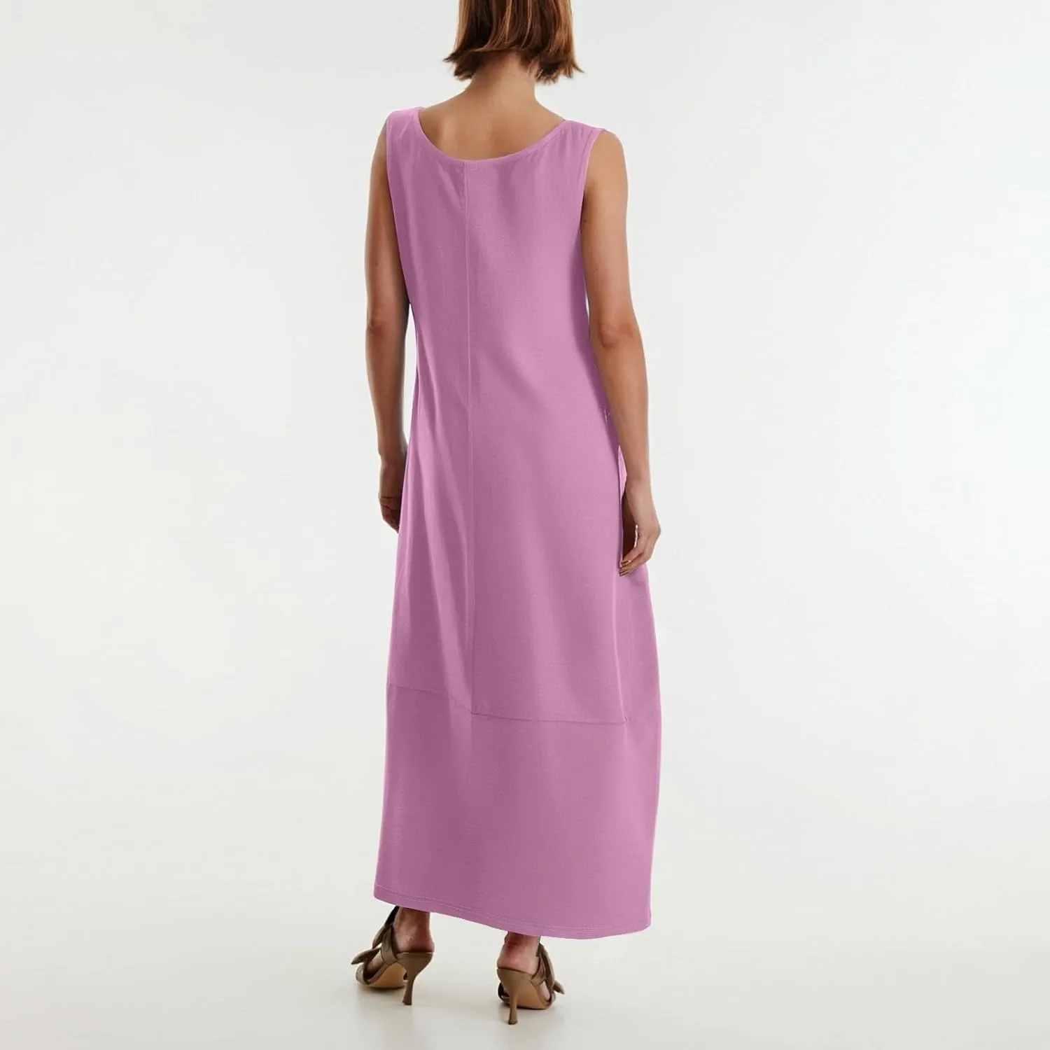 Sun Dresses for Women 2025 Vacation Sleeveless Summer Maxi Dress Floral Print U Neck Beach Dress with Side Pockets