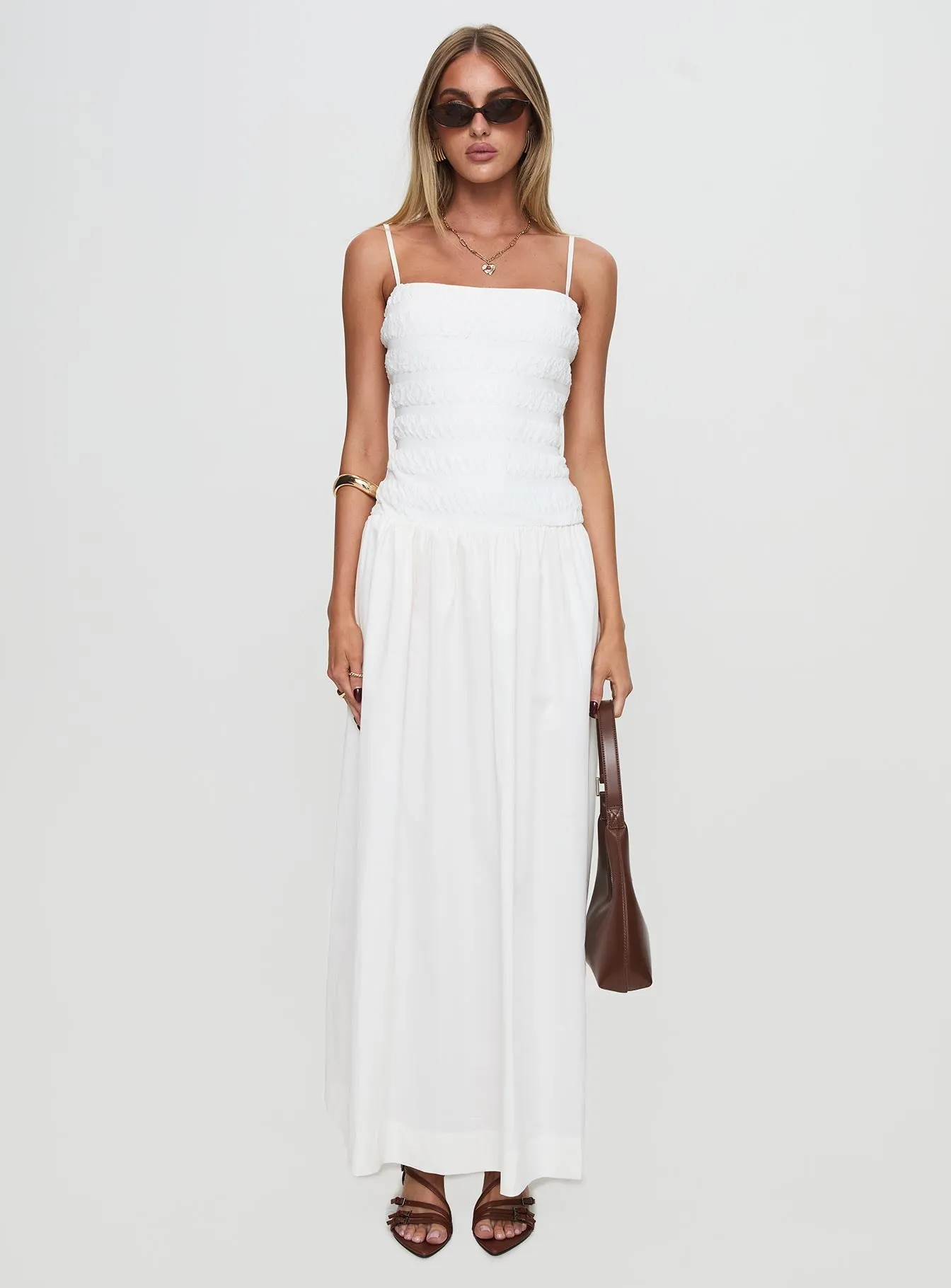 Sweetgum Shirred Maxi Dress White