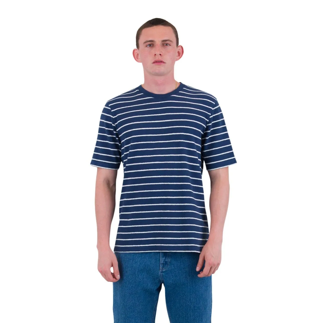 Textured Striped Tee Soft Navy / Ecru