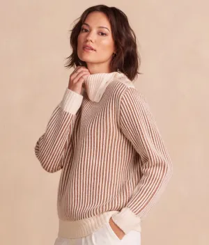The Luxe Cashmere Blend Two-Tone Button Neck Sweater - Fawn & Dune