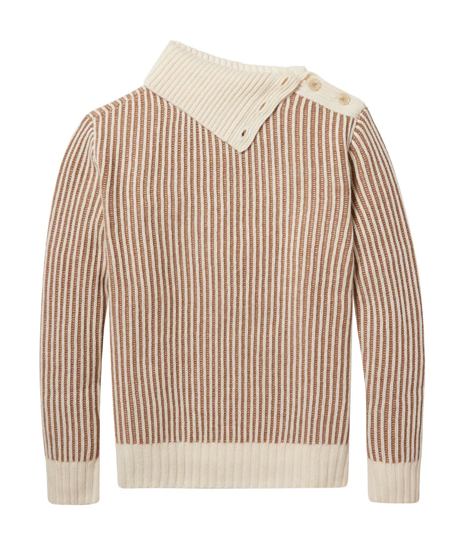 The Luxe Cashmere Blend Two-Tone Button Neck Sweater - Fawn & Dune