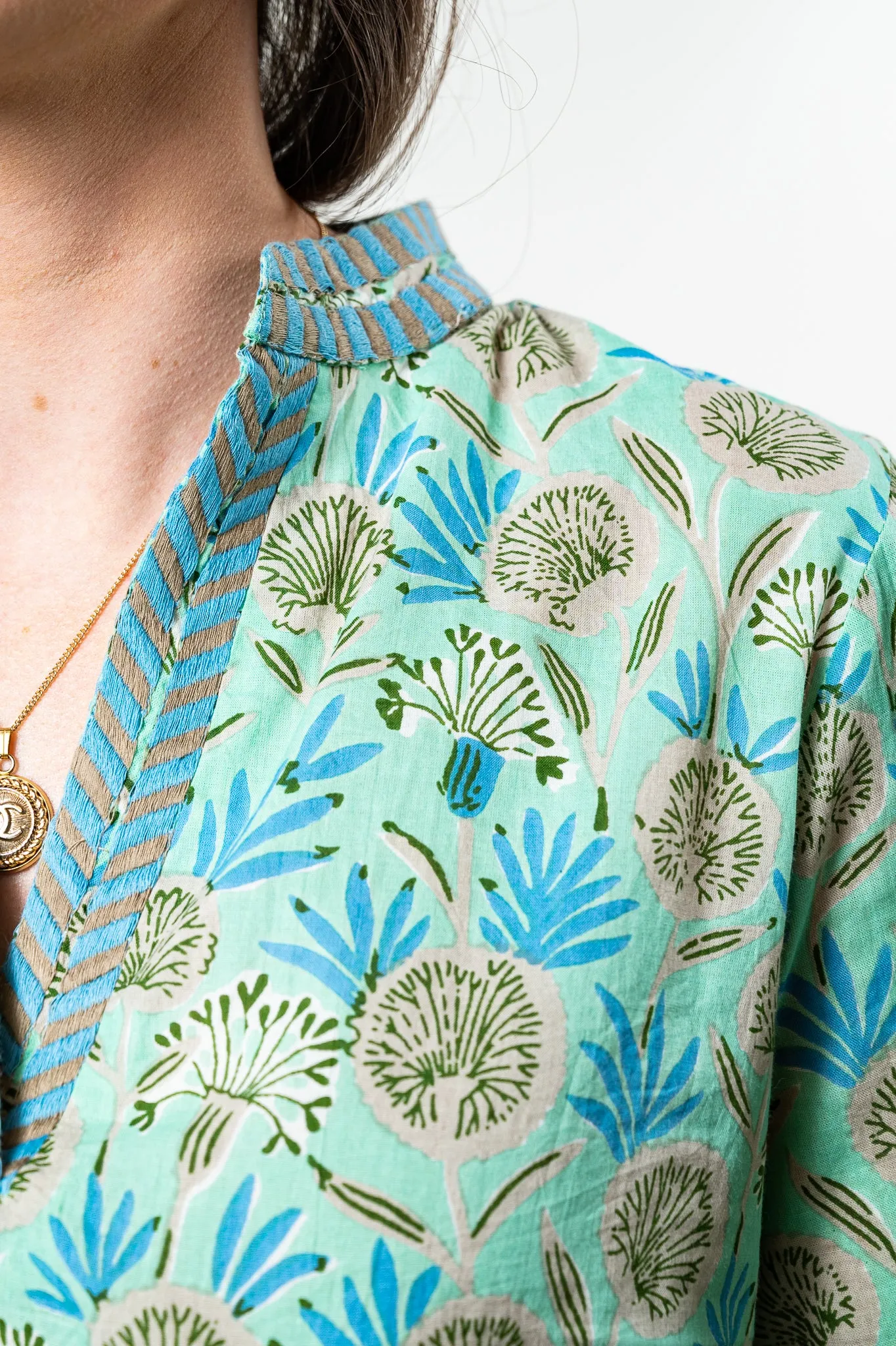 The Morley Cotton Block Print Top in Soft Green