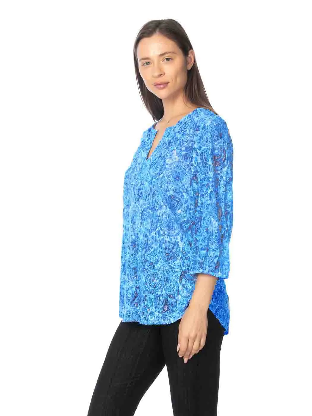 Tianello "China" Print  Knit Cotton Burnout "Teylyne" Blouse