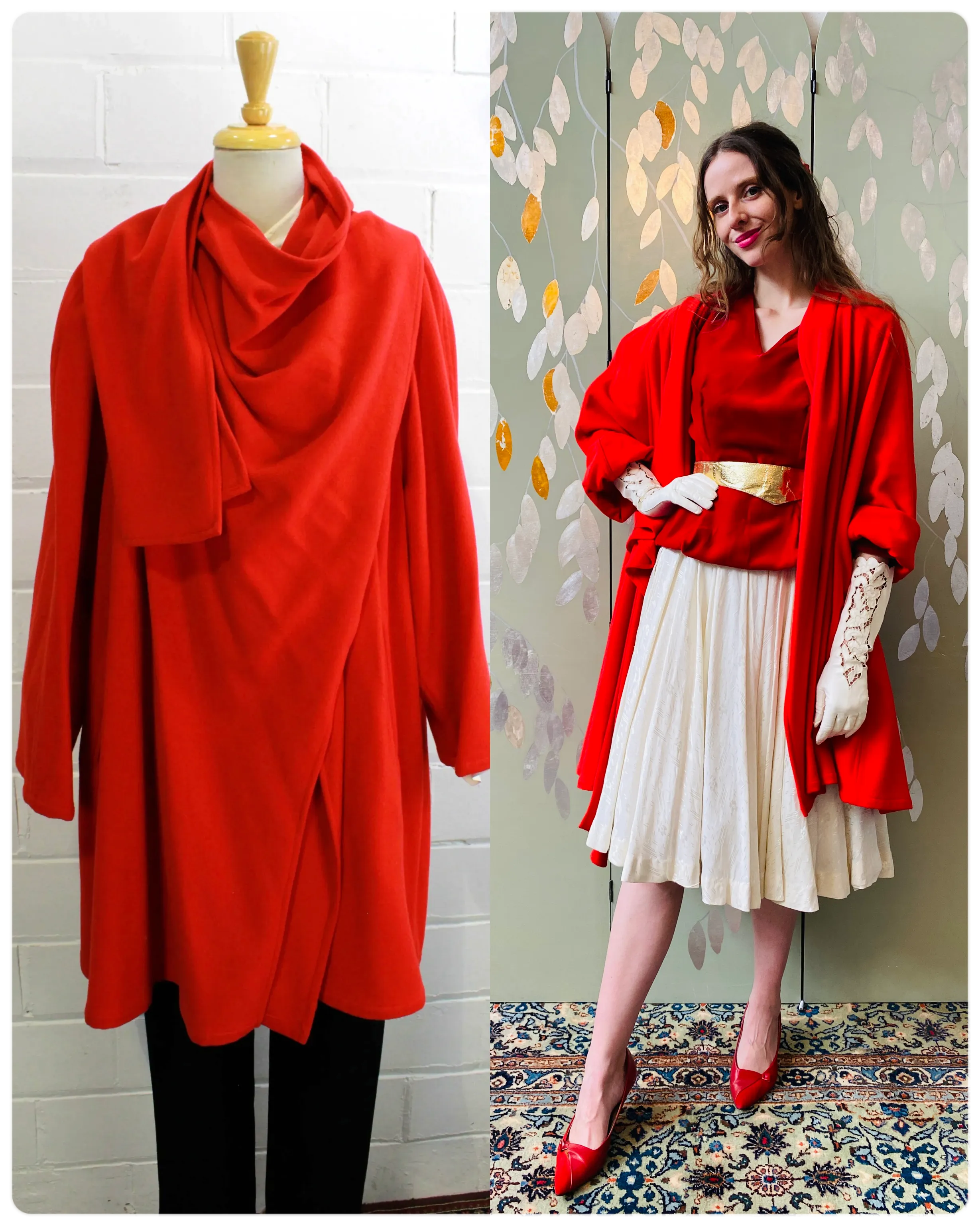 Vintage 1980s Red Karl Lagerfeld Cashmere Wool Coat, Large