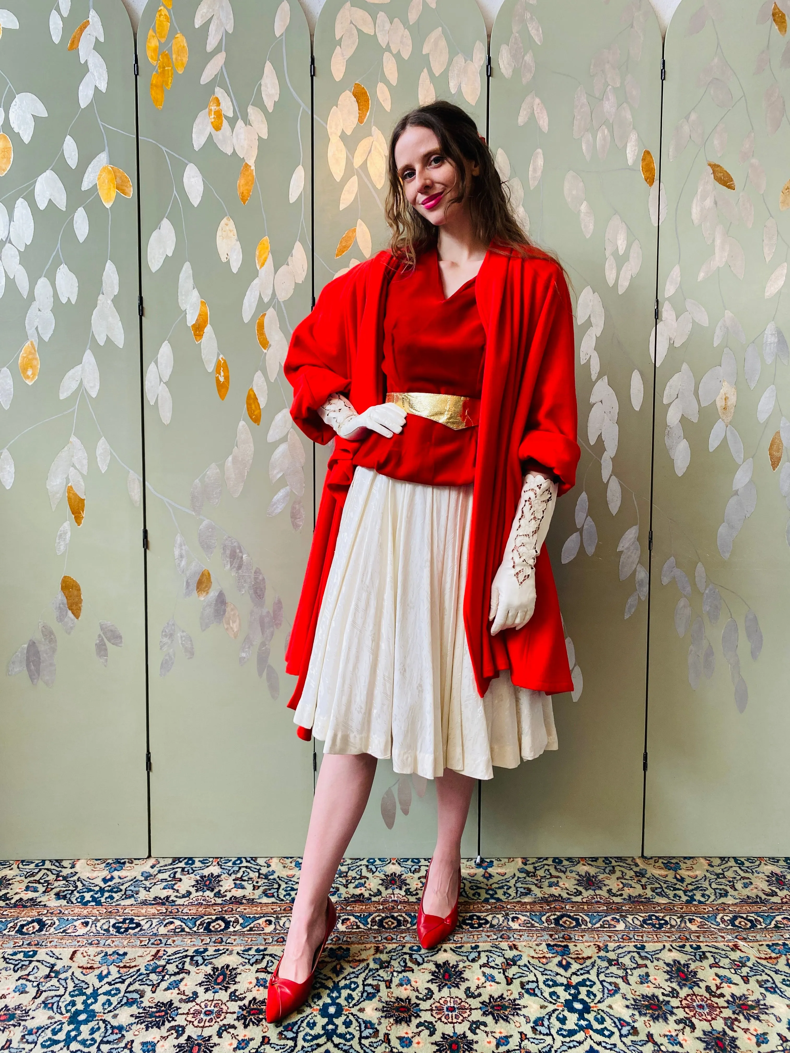 Vintage 1980s Red Karl Lagerfeld Cashmere Wool Coat, Large