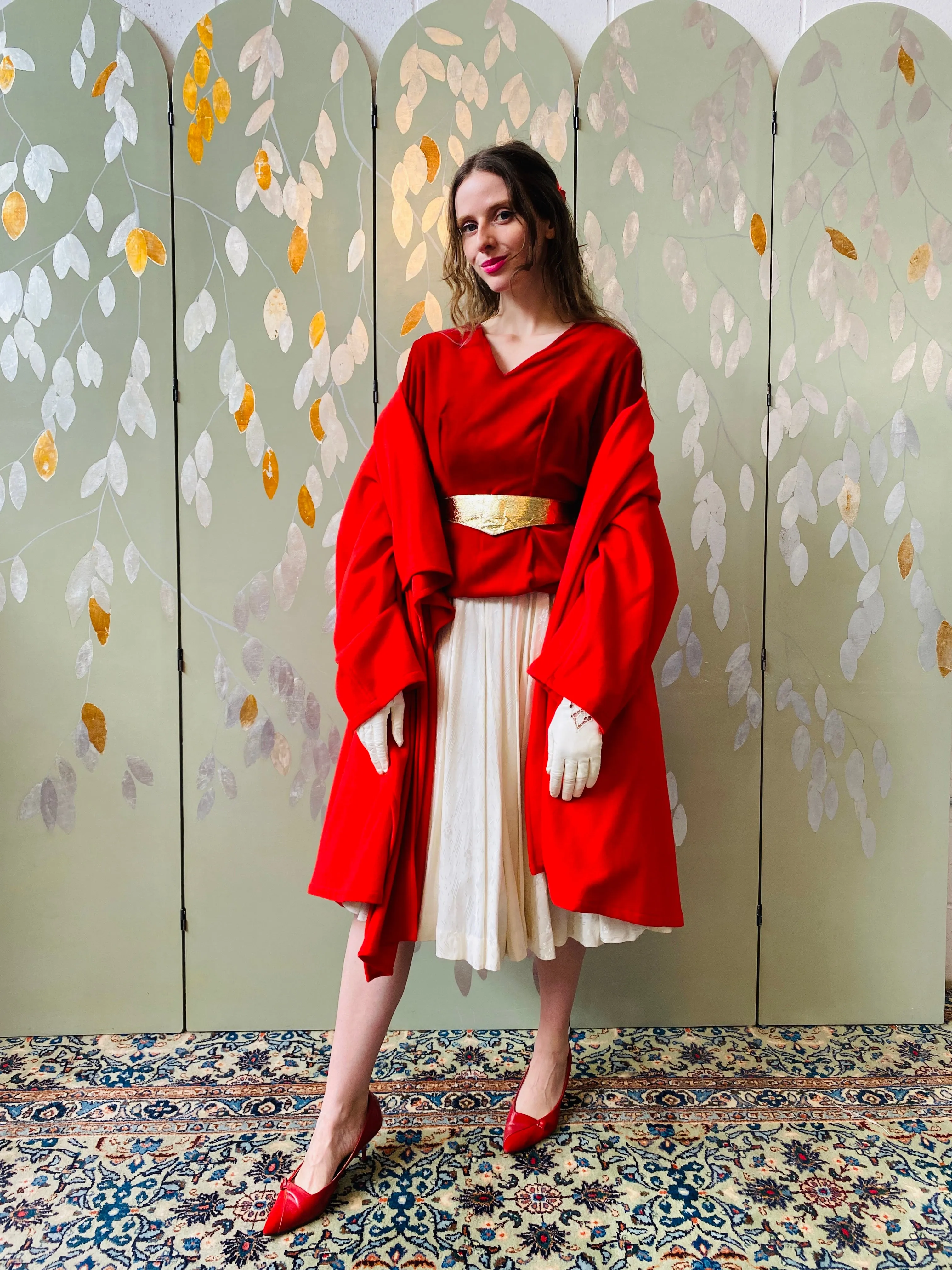 Vintage 1980s Red Karl Lagerfeld Cashmere Wool Coat, Large