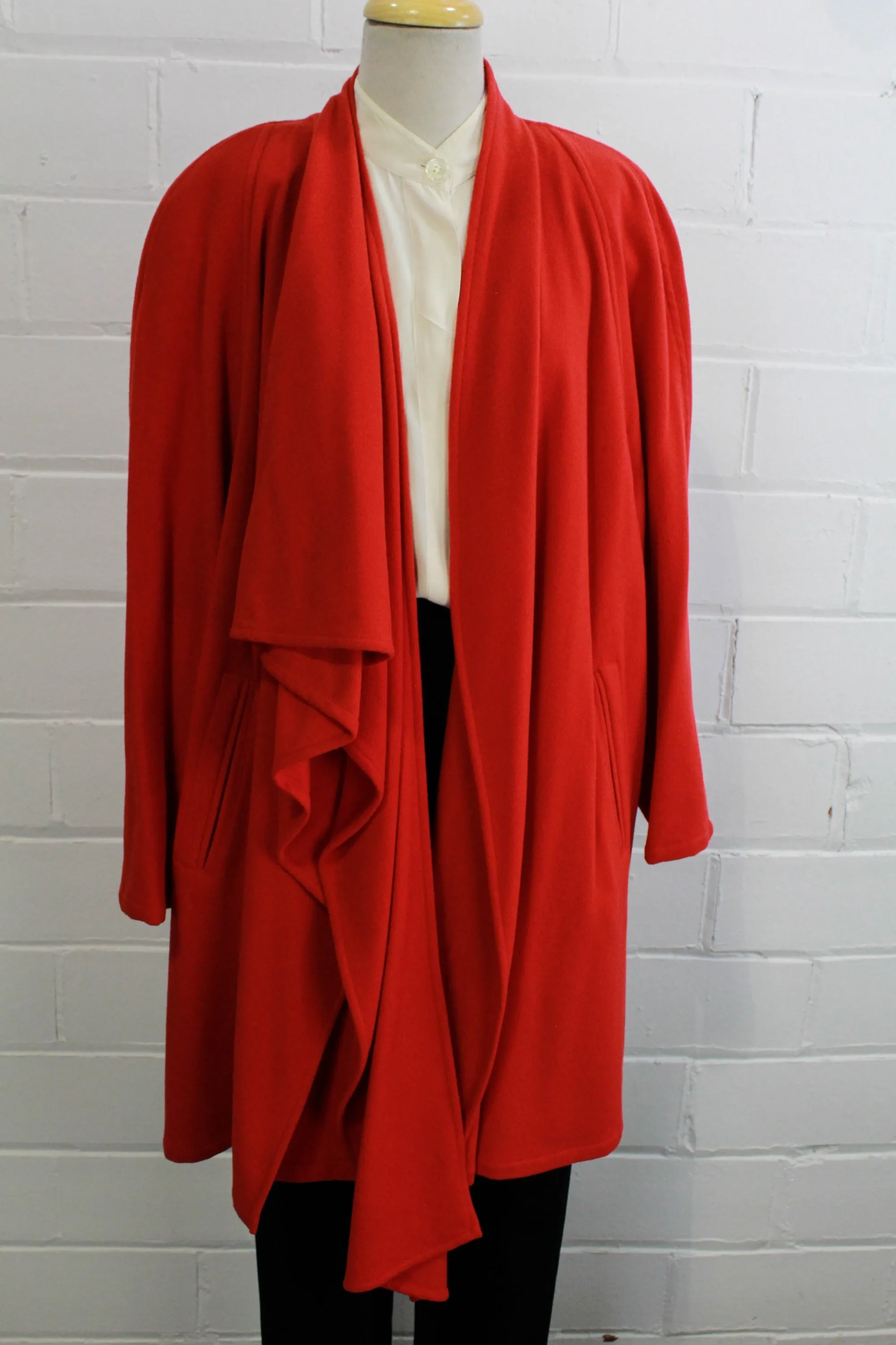 Vintage 1980s Red Karl Lagerfeld Cashmere Wool Coat, Large