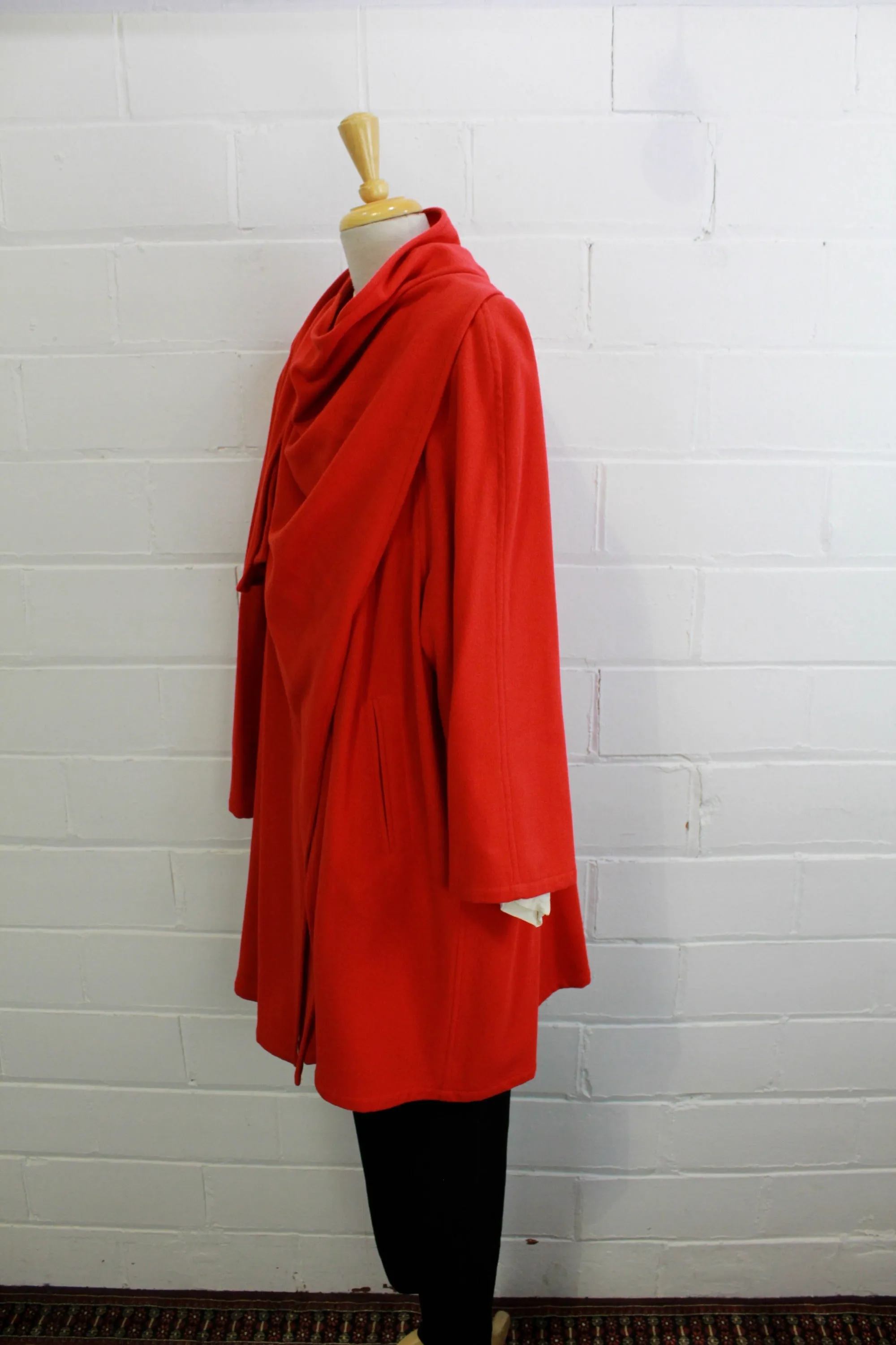Vintage 1980s Red Karl Lagerfeld Cashmere Wool Coat, Large