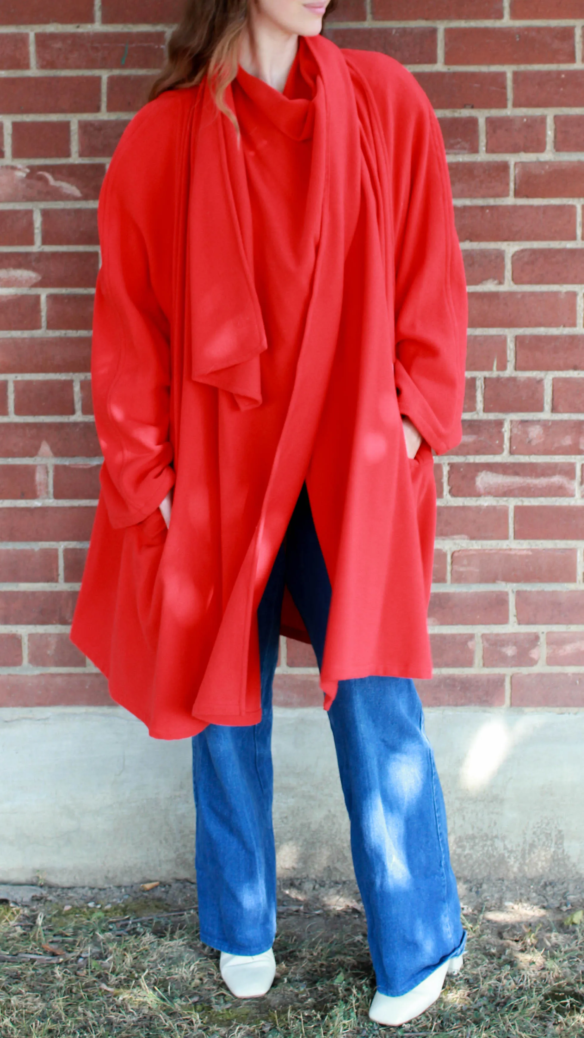 Vintage 1980s Red Karl Lagerfeld Cashmere Wool Coat, Large