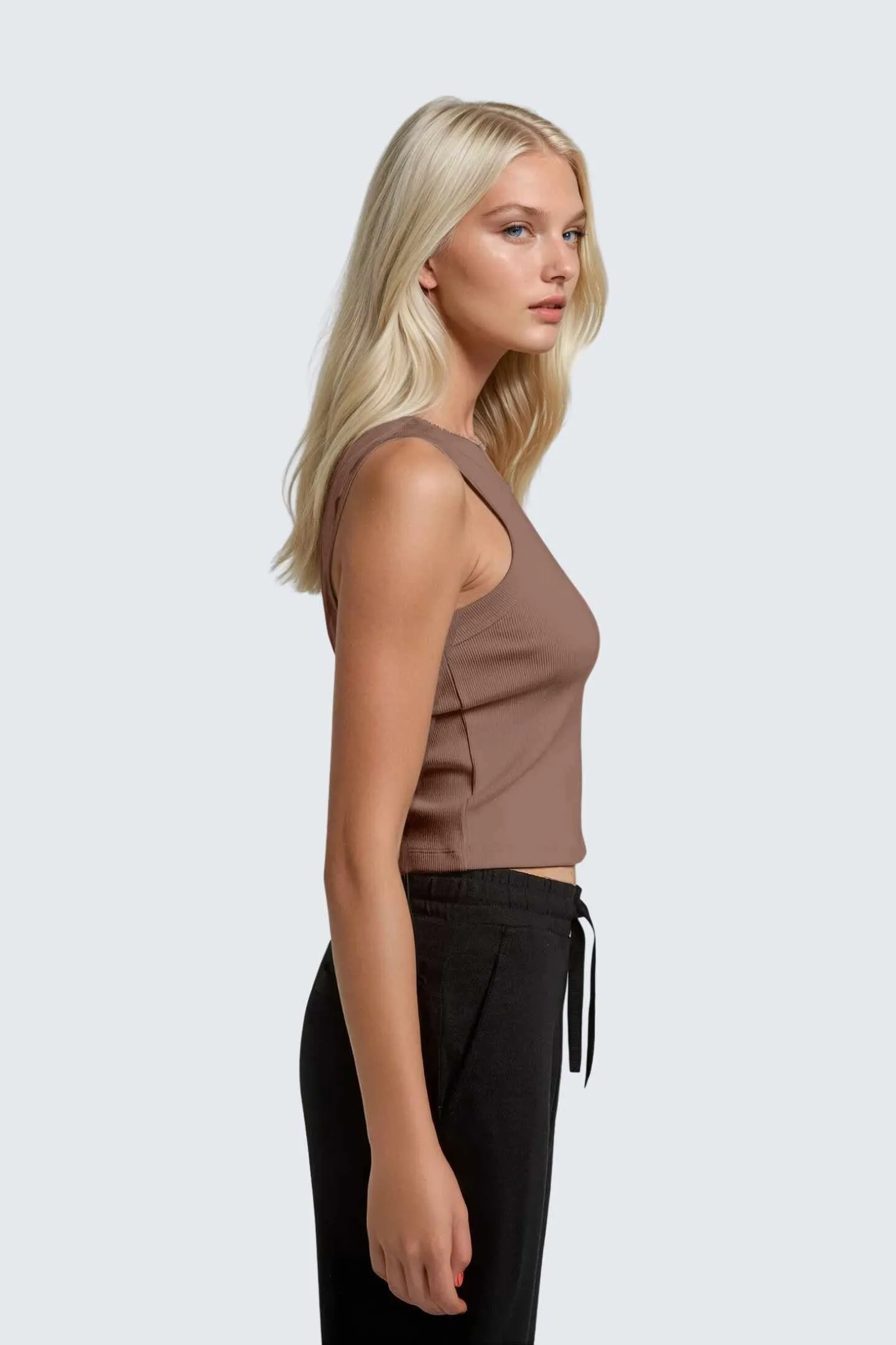 W MoonRib Cropped Tank - Rose Deep