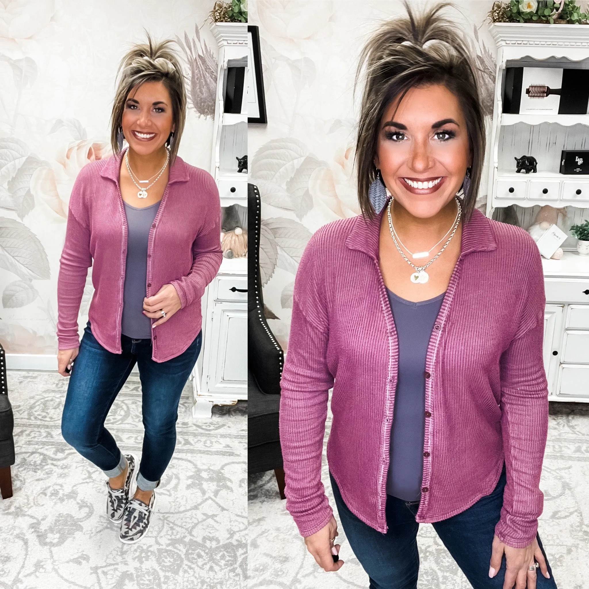 We Are Love Button Down Top - Dark Mauve